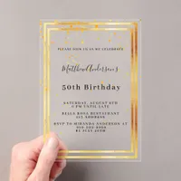 Birthday gold confetti clear acrylic invitations