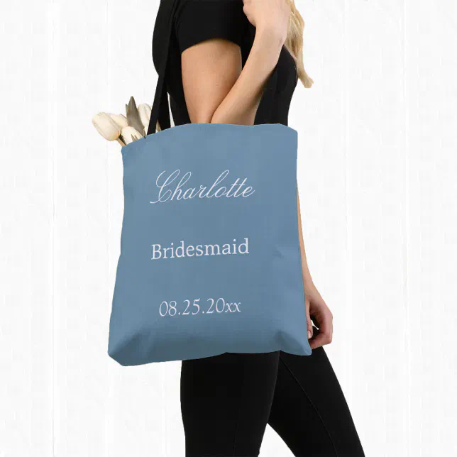 Elegant Dusty Blue Bridesmaid Tote Bag