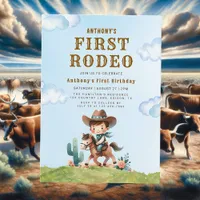 Western Cowboy First Rodeo 1st Birthday Invitation