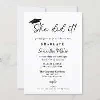 Modern Minimalist Photo She Did It Graduation Invitation