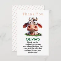 Cute Cow Farm Animals 2nd Birthday Party Thank You Card