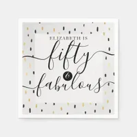 Trendy Calligraphy Gold Black Dot Fifty & Fabulous Napkins