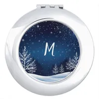 Winter Snow Night Stars Trees Christmas Festive Compact Mirror