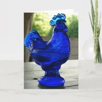 Blue Glass Rooster Card