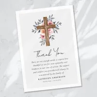 Boho Floral Cross Sympathy Funeral Thank You Card