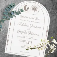 Celestial Moon & Sun Monogram Crest RSVP QR Code Invitation