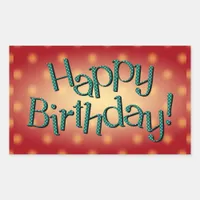 Happy Birthday Blue Polka Dot Text Red Bkgrd Rectangular Sticker