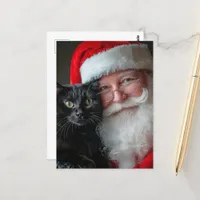 Santa and a Cute Black Cat Postcard