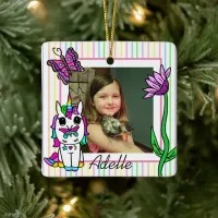 Unicorn,  Rainbow, Flower Name and Photo Christmas Ceramic Ornament