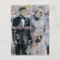 Bride and Groom Mixed Media Collage Postcard