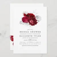 Red and Silver Vintage Floral Bridal Shower Invitation