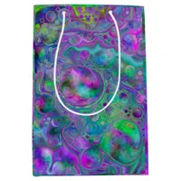 Purple, Green and Blue Fluid Art Bokeh Marble   Medium Gift Bag