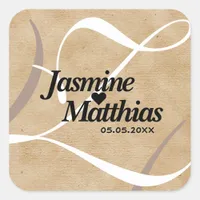 Rustic Elegant Vintage Monogram Burlap Wedding Square Sticker