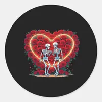 Skeleton Couple Holding Hands Inside A Heart Of Ro Classic Round Sticker