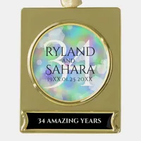 Elegant 34th Opal Wedding Anniversary Celebration Gold Plated Banner Ornament