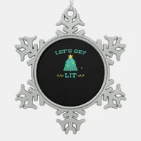 Let's Get Lit Funny Drunk Drinking Christmas Tree  Snowflake Pewter Christmas Ornament