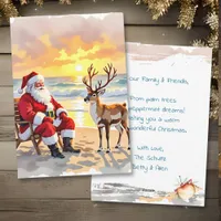 Santa and Reindeer at Beach Personalized Christmas Holiday Card