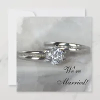 Wedding Rings on Gray Just Married Announcement