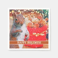 Cute Squirrel Christmas Nuts Napkins