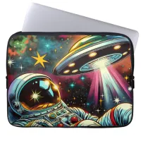 Astronaut Floating in Space with a UFO Ai  Art Laptop Sleeve