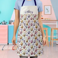 Easter Eggs Cream Patterned Colorful Monogrammed Apron