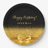 Happy Birthday black gold elegant Paper Plates