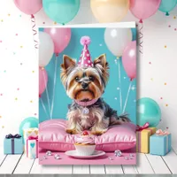Cute Pink Yorkie Niece's Birthday Card