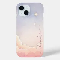 Watercolor Cloudscape Pink Sky With Name iPhone 15 Case