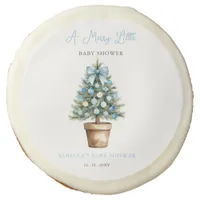 Blue Bow Christmas Tree Merry Little Baby Shower Sugar Cookie