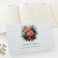 Teal, Coral, and Champagne Floral Wedding Guest Book