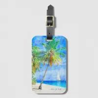 Tropical Island Beach Palm Tree Sailboat Luggage Tag