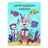 Jumbo Shark And Sea Creatures Birthday Card