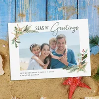 Beach Christmas Starfish Seas N Greetings Photo Holiday Card