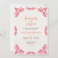 Mexican Talavera Orange Floral Minimalist Wedding Invitation