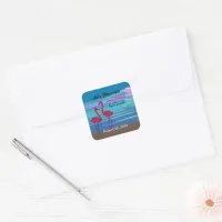 Let's Flamingle Wedding Beach at Dusk Couple Names Square Sticker