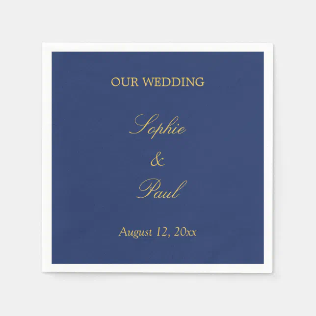 Navy Blue Golden Beige Wedding Napkins