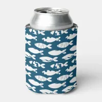 Navy Blue Coastal Fish Pattern, Cool Surfer Can Cooler