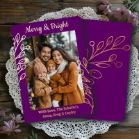 Gold Foil Foliage and Family Photo Christmas Foil Holiday Card