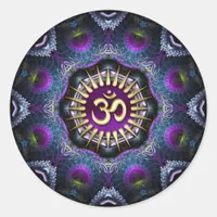 Purple Pink Fractals OM Shield Art Classic Round Sticker