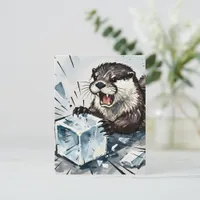 Otter Angry and Breaking Ice Postcard