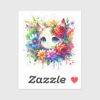 Rainbow Anime Kitten and Flowers Sticker