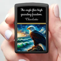 Majestic eagle overlooking tumultuous ocean waves zippo lighter