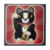 Cute Fun Lucky Tuxedo Cat Cartoon Art Fun Tile