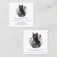 Watercolor Black Kitty Square Business Card