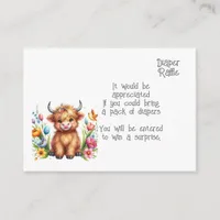 Rustic Cute Baby Highland Cow Baby diaper raffle Enclosure Card