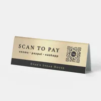 Elegant Script Metallic Gold Scan To Pay Qr Code Table Tent