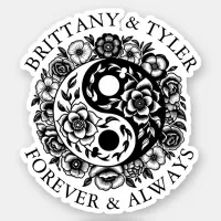 Black and White Floral Yin Yang   Sticker