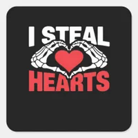 Steal Hearts Valentines Day Funny Skeleton Hand Cl Square Sticker