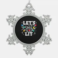 Let's Get Lit Drinking Santa Hat Christmas Lights  Snowflake Pewter Christmas Ornament