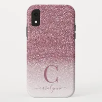 Chic Girly Blush Pink Glitter Ombre Monogram iPhone XR Case